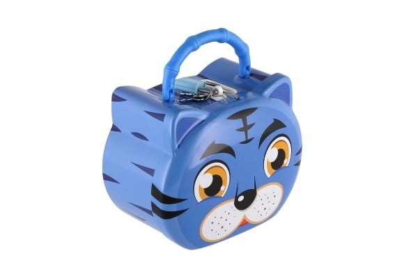 Tirelire chat/chaton en métal avec serrure 14x12cm 3 couleurs dans une boîte en plastique