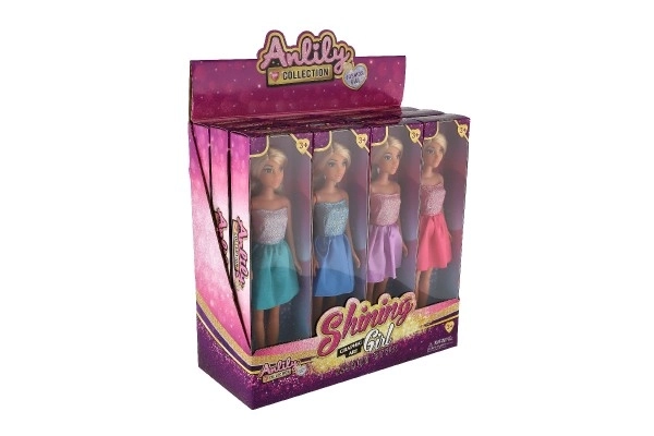 Poupée Anlily en robe scintillante plastique 30cm 4 couleurs dans boîte 8x32x5cm 12 pièces dans boîtier