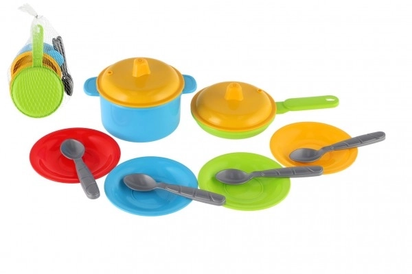 Set de vaisselle en plastique coloré 12 pièces en filet 12m+