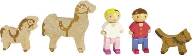 Jeujura figurines en bois pour constructions avec chevaux, 5 pcs