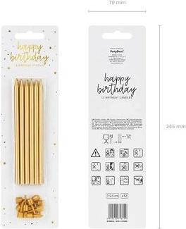 Bougies d’anniversaire lisses dorées 12,5 cm – 12 pcs