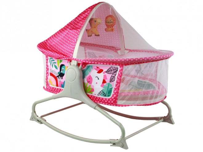 Lit Bébé Multifonction 2-en-1 avec Balançoire en Couleur Rose