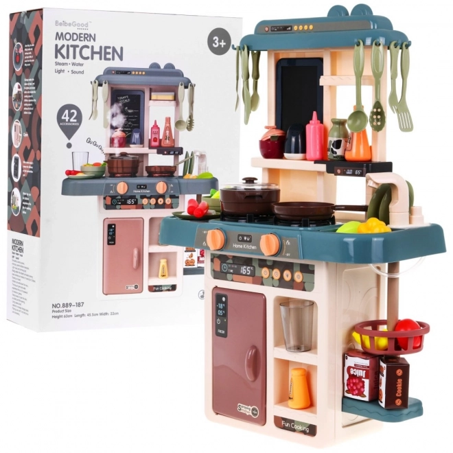 Cuisine moderne pour enfants avec eau courante et 42 accessoires