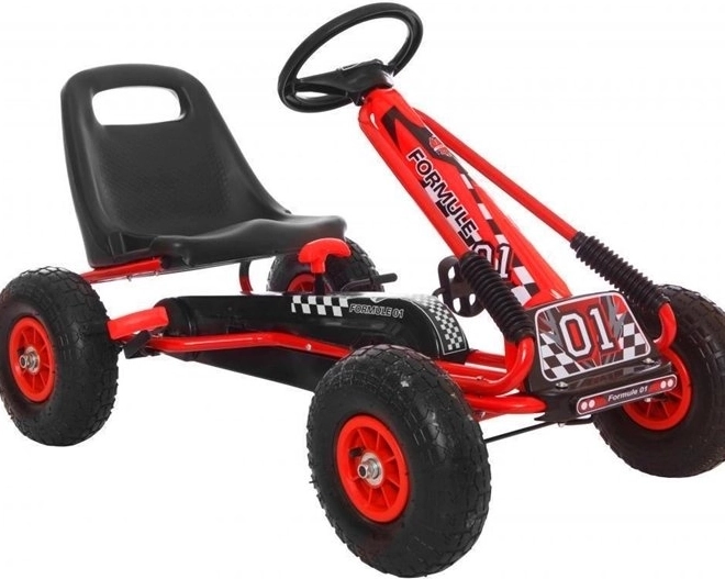 Kart à pédales pneumatique + Pneus gonflables + Siège réglable – Rouge