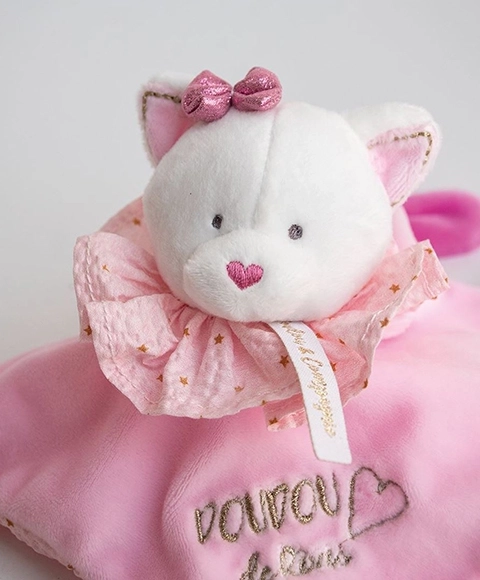 Ensemble cadeau - doudou en peluche rose chat