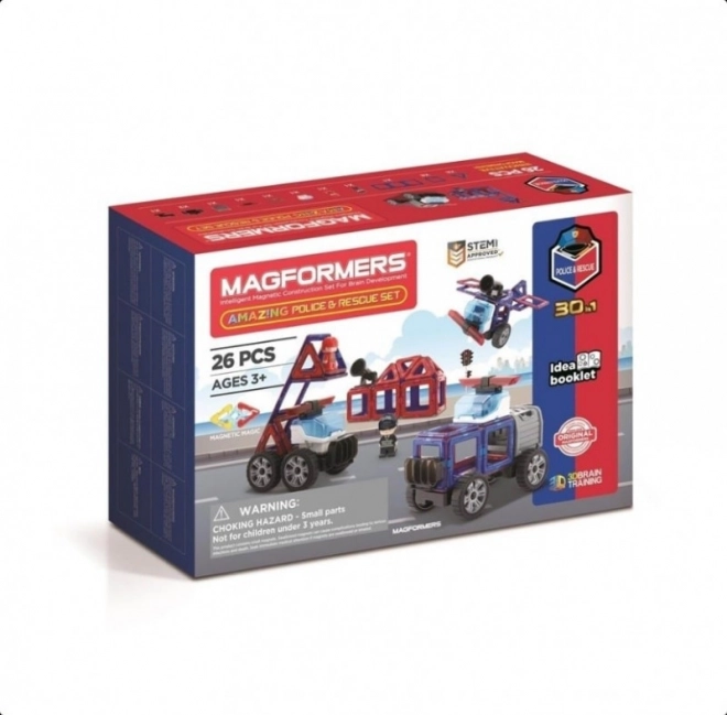 Jeu de construction magnétique Magformers Amazing Police – set police et secours, 26 pièces