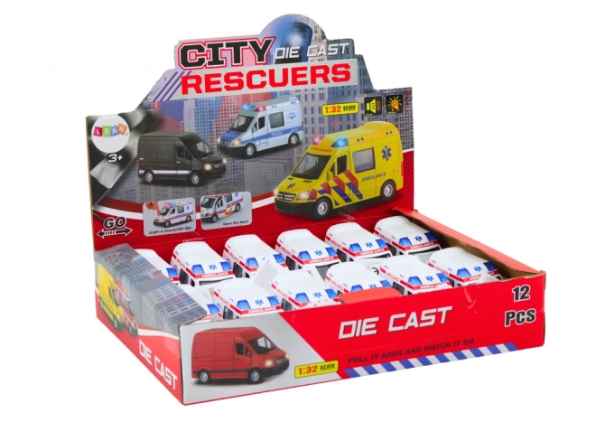 jouet ambulance avec portes ouvrantes, lumières et sons 1:32 blanc