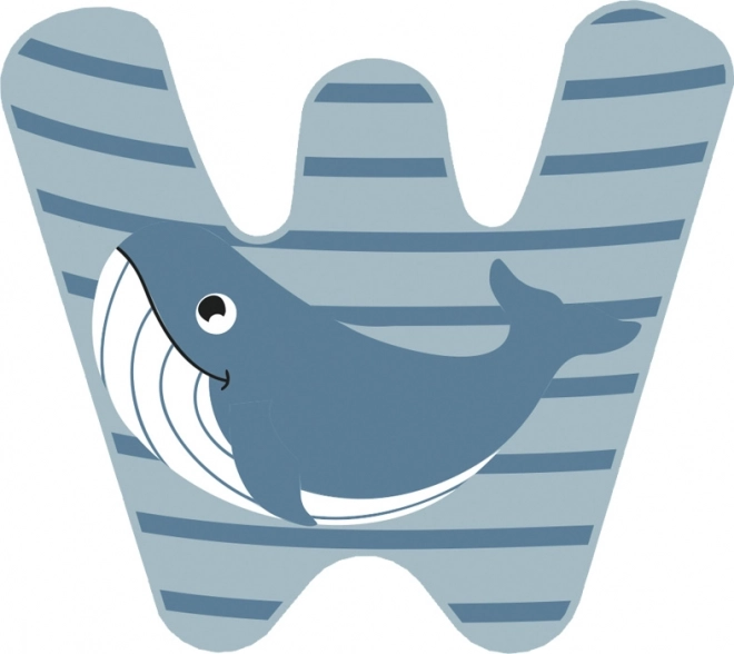 lettre en bois W avec motif de baleine