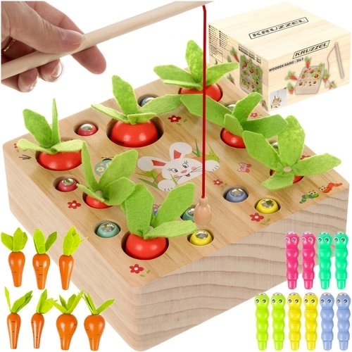 Jeu en bois Montessori 2-en-1 - Jardin de carottes pour enfants