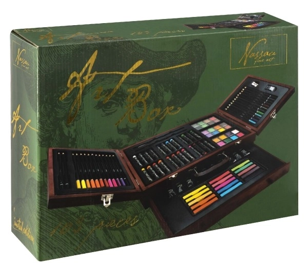 Ensemble de peinture - Coffret d'art ensemble créatif 103pcs avec mallette en bois dans une boîte 39x27x9cm