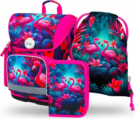 Set scolaire BAAGL Ergo Flamants – cartable, trousse et sac