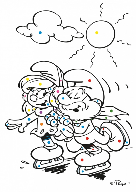 Coloriage Schtroumpfs Peins selon les points colorés