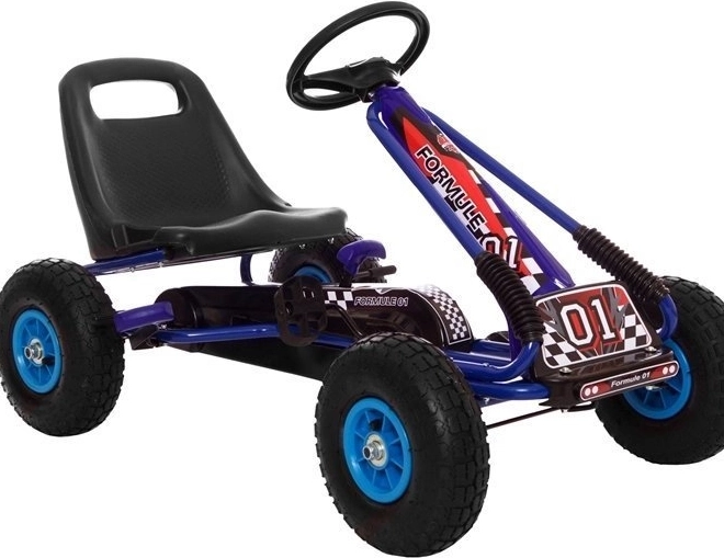 Kart à pédales pneumatique + Pneus gonflables + Siège réglable – Bleu