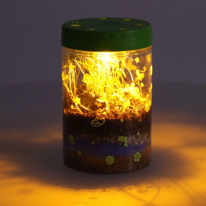 Terrarium pour cultiver des plantes avec lampe LED et dinosaures