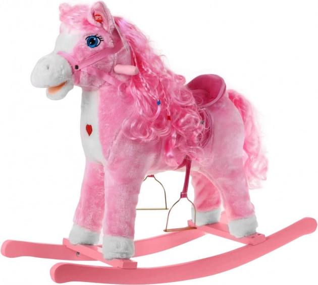 Cheval à bascule en peluche rose pour petites filles avec fonctions interactives