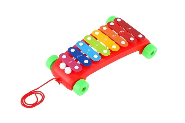 Xylophone plastique/métal 24cm avec baguettes 2 couleurs en sachet 19x31x6cm