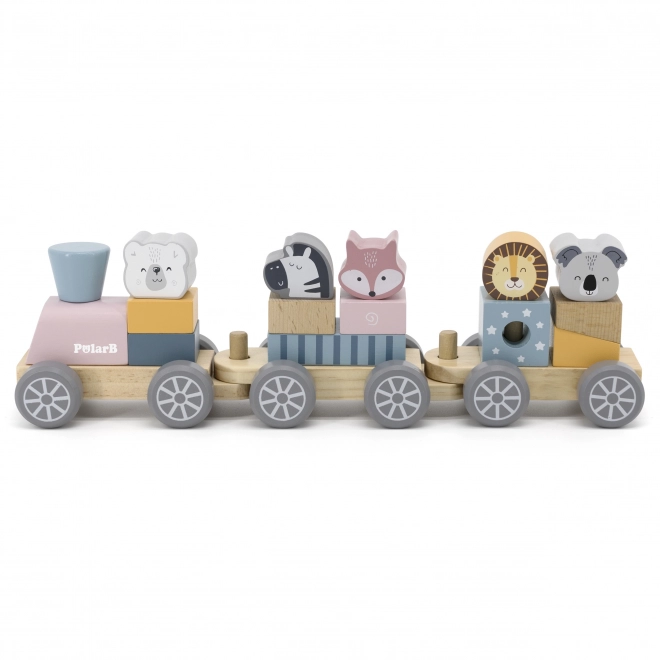 Train en bois avec des animaux