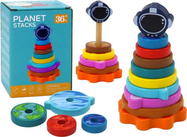 Pyramide empilable en bois Planètes – jouet éducatif