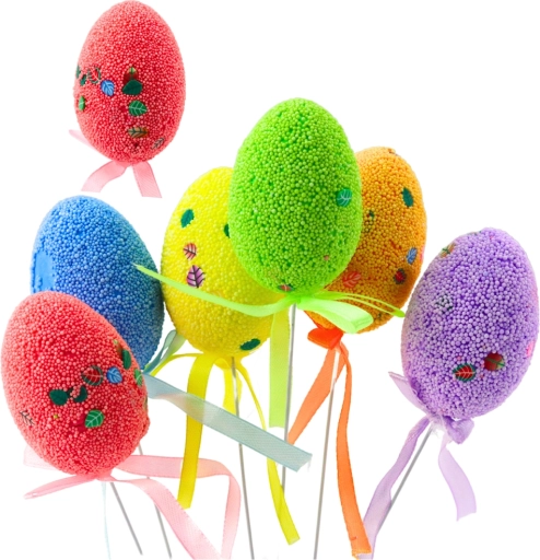 Oeufs de Pâques sur tige avec feuilles et petit nœud, lot de 6 pièces