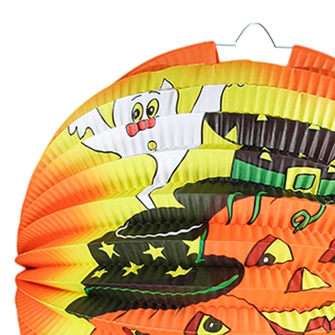 Lampion Halloween citrouille joyeuse 15 cm avec bâton lumineux 40 cm