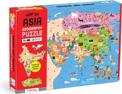 Mudpuppy Puzzle géographique Carte d’Asie 70 pièces