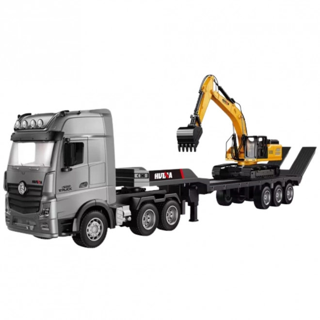 Camion télécommandé avec remorque et excavatrice Huina 1:18