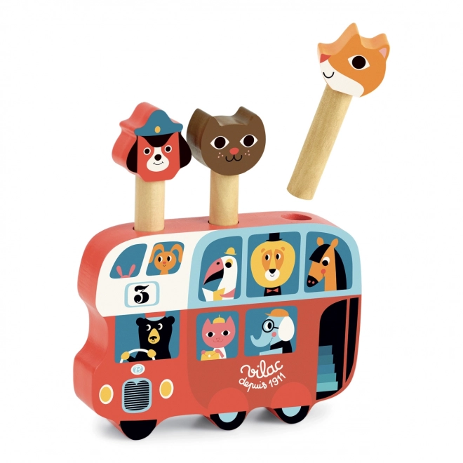 Jeu de bus à ressort en bois avec des animaux