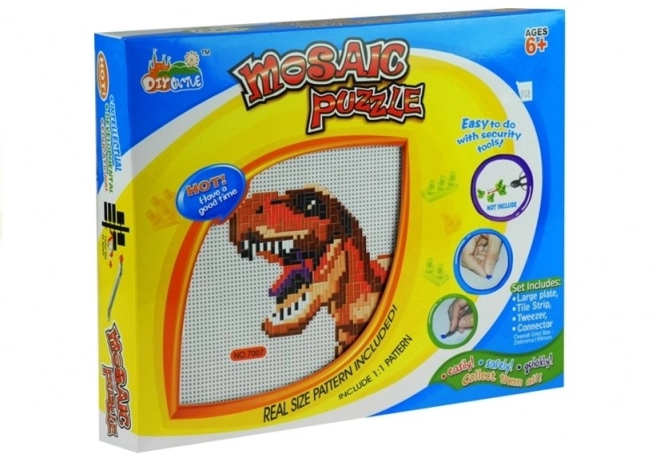 Grande mosaïque avec dinosaure, chevilles colorées