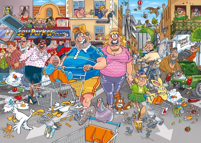 Puzzle Jumbo Wasgij : Folie dans la rue du milieu 1000 pièces