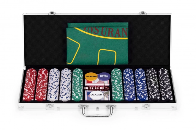 Set Poker et Blackjack – 500 jetons, 2 paquets de cartes, dés, tapis de jeu, mallette verrouillable