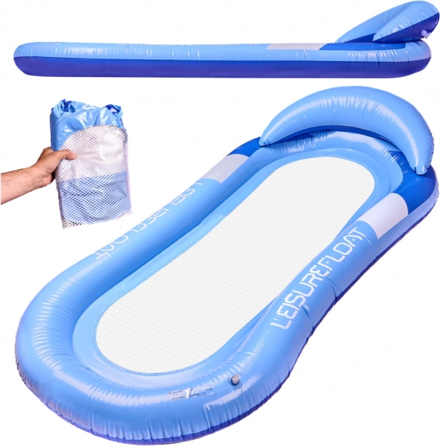 Matelas gonflable pour piscine avec appuie-tête - bleu
