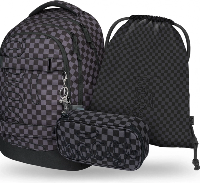 Ensemble de fournitures scolaires BAAGL Skate Max gris : sac à dos, trousse et sac