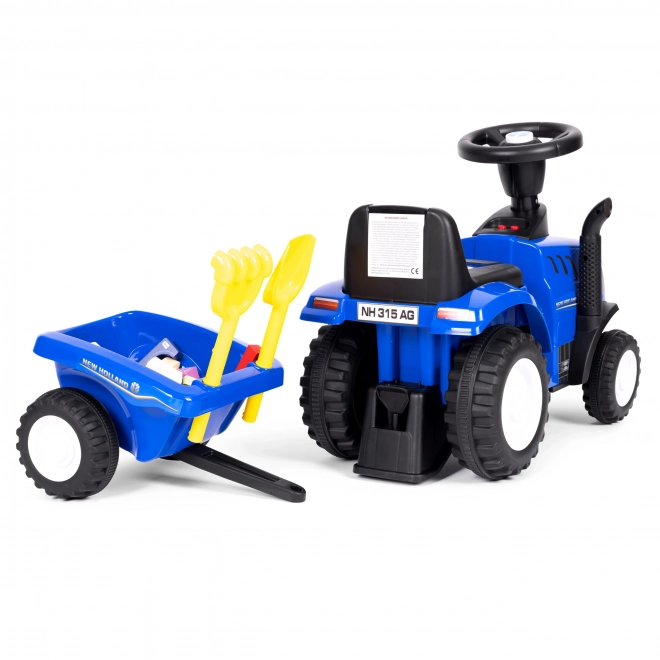 Tracteur pour enfants avec remorque, volant interactif, sons, couleur bleue