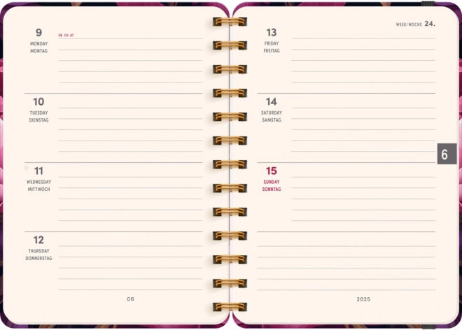 Agenda spiralé de 18 mois Petito – Fleurs violettes 2024/2025, 13 × 18 cm