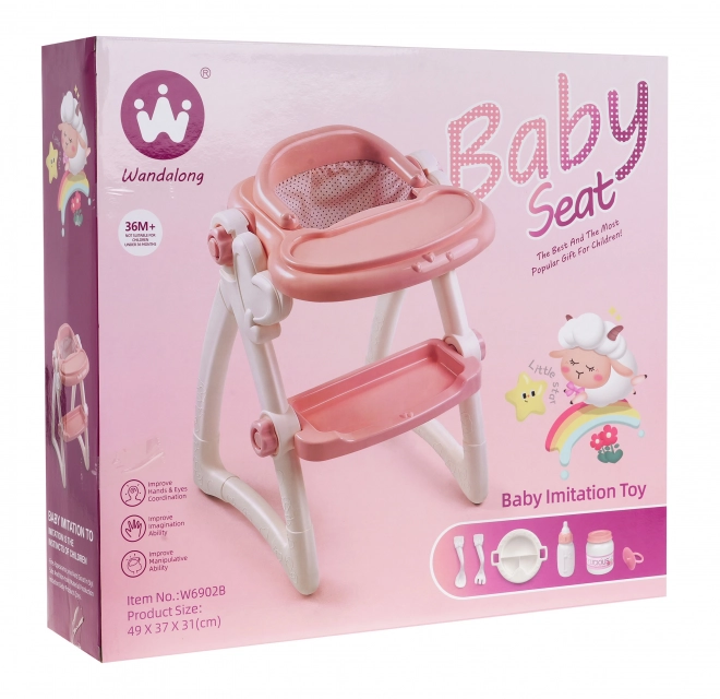 Ensemble d'alimentation pour poupées pour enfants 3+ chaise haute + accessoires 7 pcs