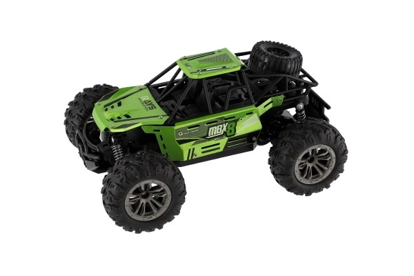 Buggy RC tout-terrain vert 22cm en plastique 2,4GHz à batterie + pack rechargeable en boîte 32x16x18cm