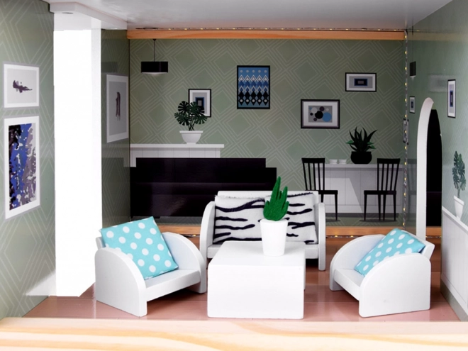 Maison de poupées en bois avec piscine et éclairage LED