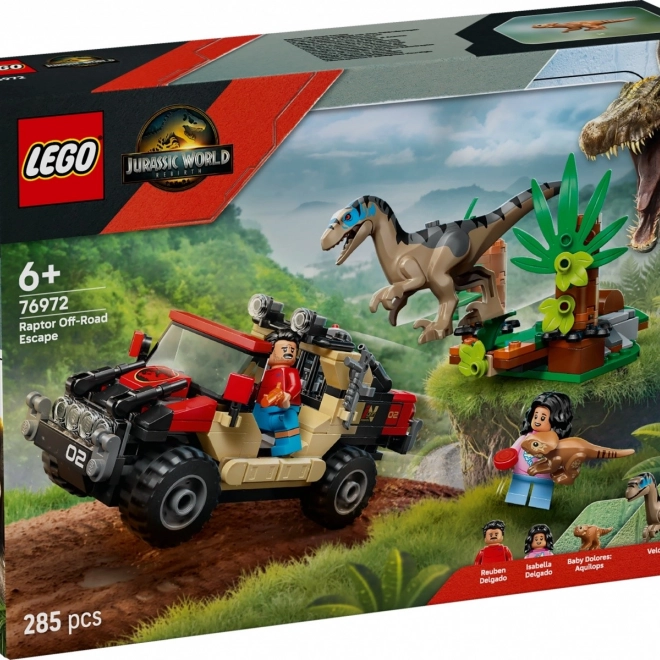Set de construction LEGO Jurassic World : Fuite en 4x4 devant le vélociraptor