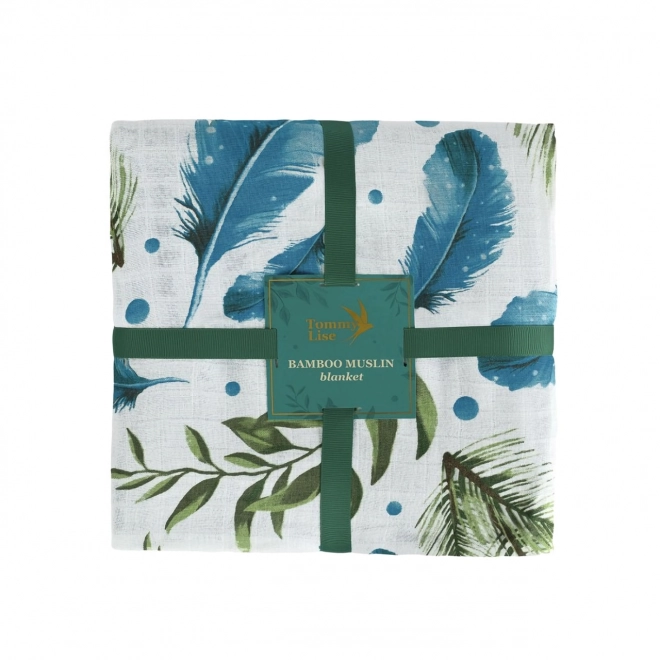 Couverture en mousseline de bambou Tommy Lise avec plumes et feuilles