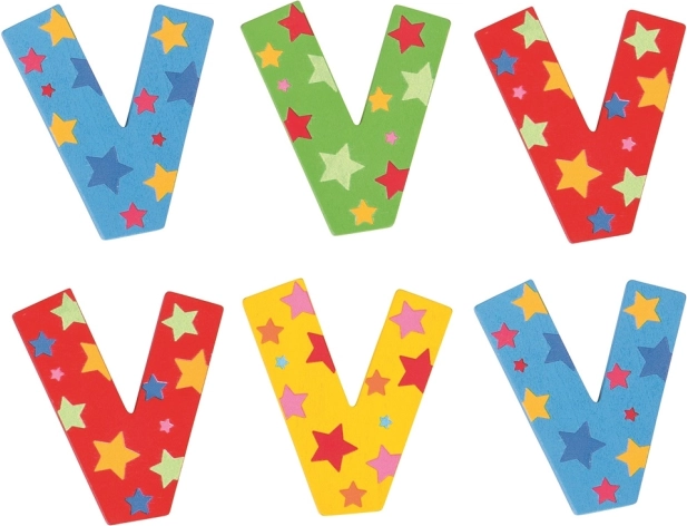 Lettre en bois V avec étoiles – Bigjigs Toys