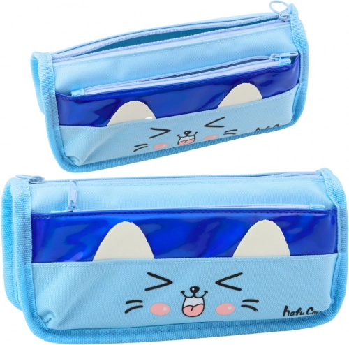 Trousse à deux compartiments motif chat bleu 22 cm