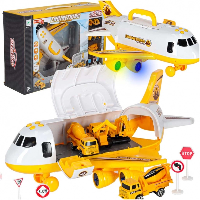 Avion – transporteur de fret avec véhicules de chantier, lumières et sons