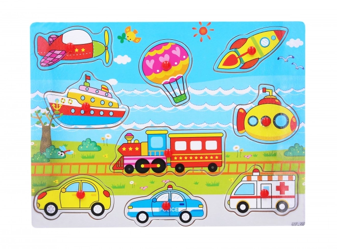 Puzzle en bois à encastrer avec moyens de transport 30 x 23 cm