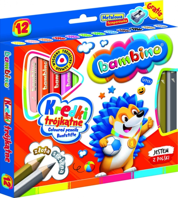 Crayons triangulaires avec taille-crayon Bambino - 12 pièces