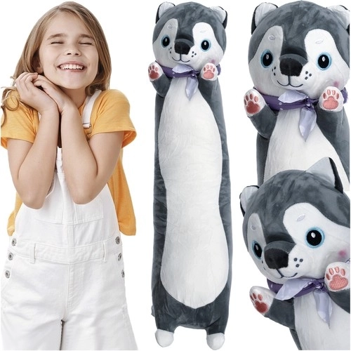 Chien husky en peluche 70 cm KRUZZEL – longue peluche câline et coussin