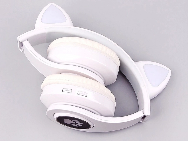 Casque sans fil bluetooth radio fm mp3 oreilles de chat éclairage LED – Blanc