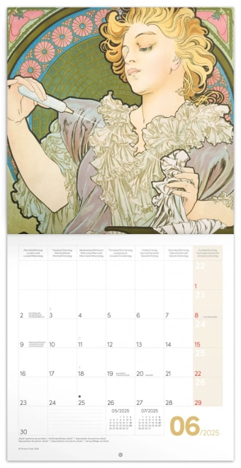 Calendrier de notes Alfons Mucha 2025, 30 × 30 cm