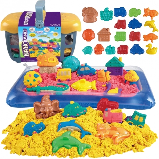 Sable cinétique magique Woopie 0,8 kg - ensemble dans un panier avec des moules