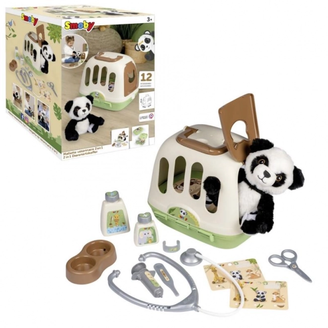 Équipement vétérinaire avec panda et boîte de transport 2 en 1
