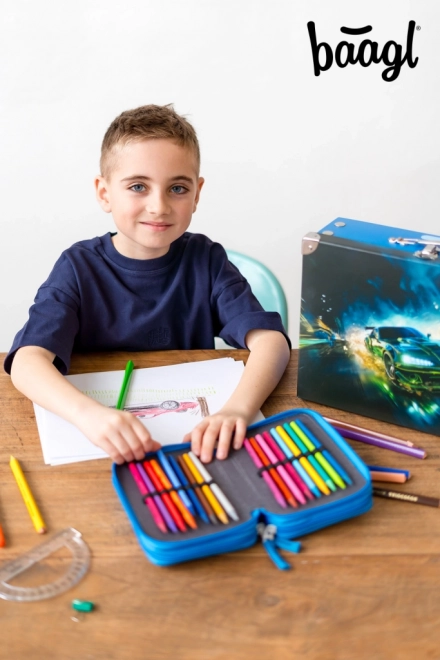 BAAGL Trousse scolaire à trois étages Voiture de course